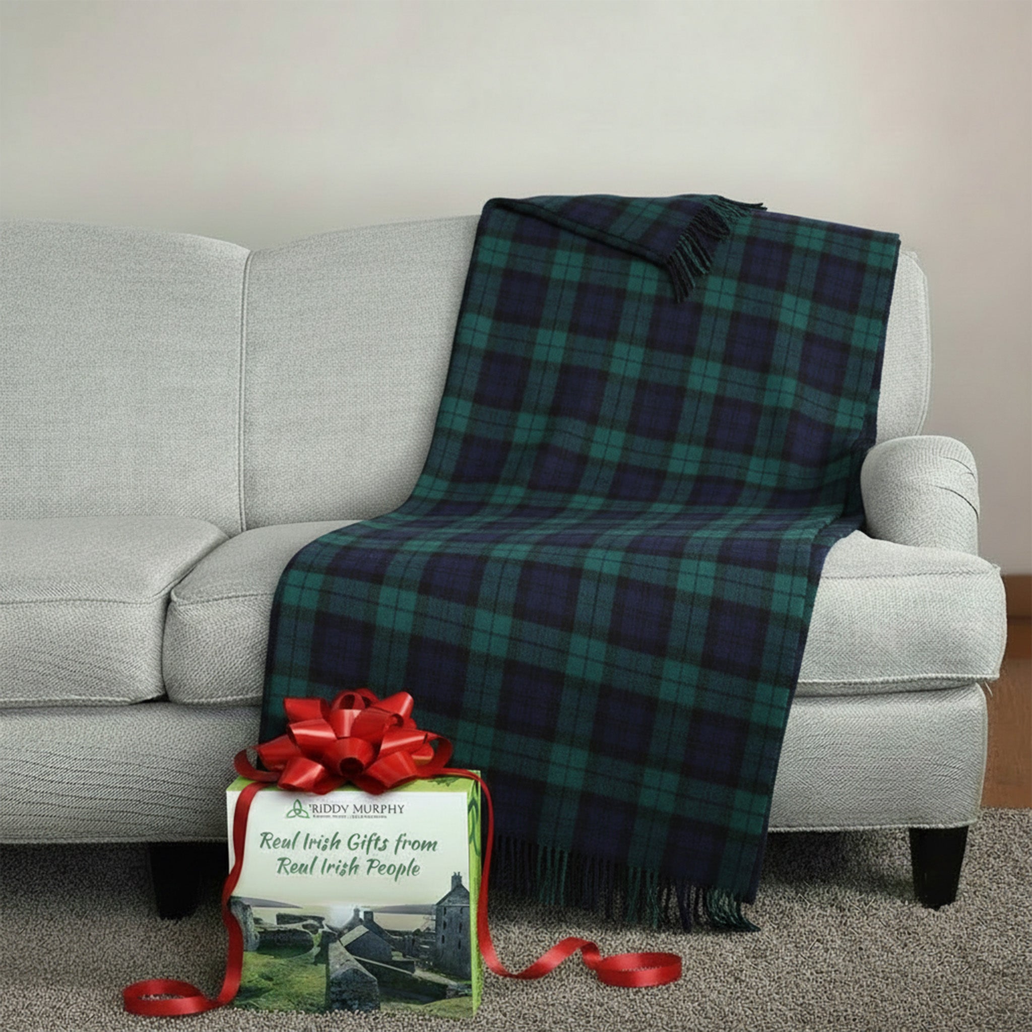 100% Irish Wool Tartan Throw Blanket - Blackwatch Plaid (54" x 71")