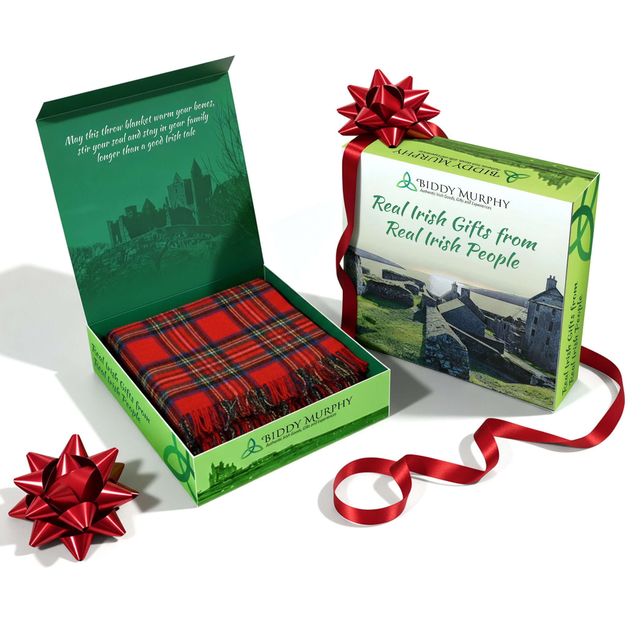 100% Irish Wool Tartan Throw Blanket - Royal Stewart Red Plaid (54" x 71")