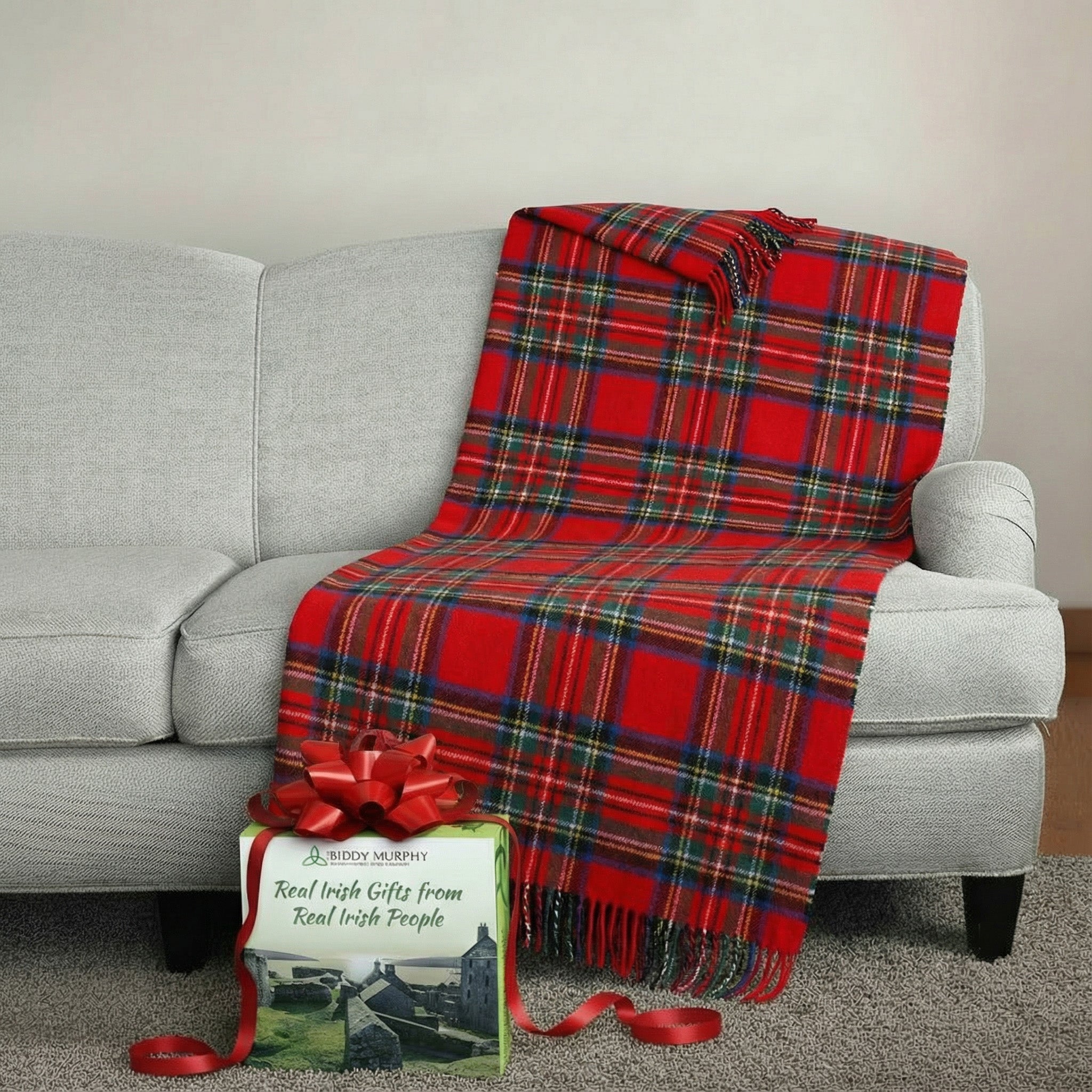 100% Irish Wool Tartan Throw Blanket - Royal Stewart Red Plaid (54" x 71")