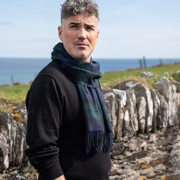 100% Brushed Merino Wool Scarf - Blackwatch Tartan Plaid, 12" x 71", Made in Ireland