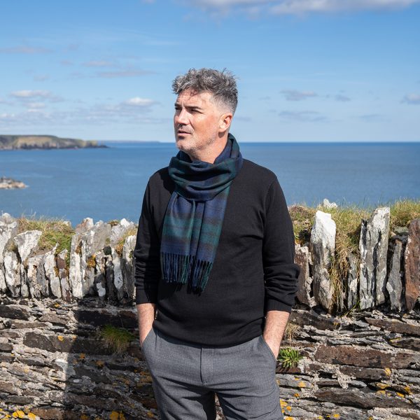 100% Brushed Merino Wool Scarf - Blackwatch Tartan Plaid, 12" x 71", Made in Ireland