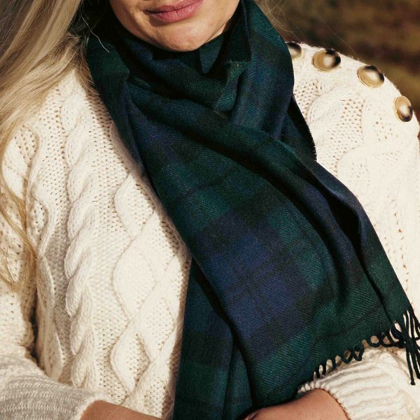 100% Brushed Merino Wool Scarf - Blackwatch Tartan Plaid, 12" x 71", Made in Ireland