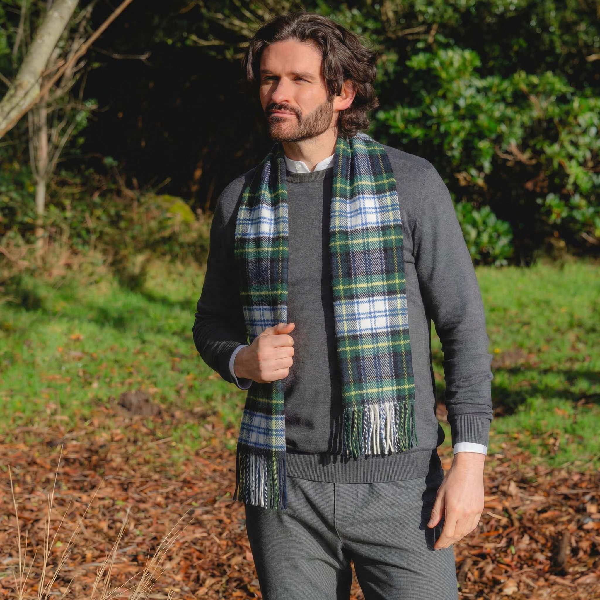 100% Irish Wool Scarf - Dress Gordon Tartan Plaid, 12" x 60", Made in Ireland