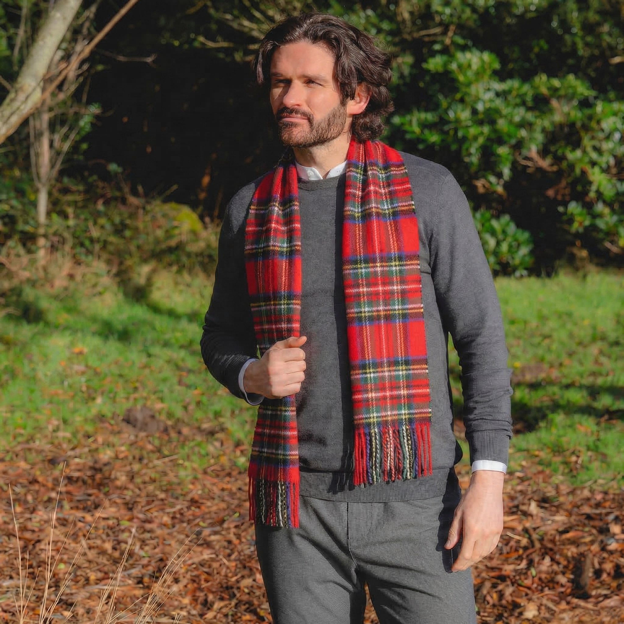 100% Irish Wool Scarf - Red Royal Stewart Tartan Plaid, 12" x 60", Made in Ireland