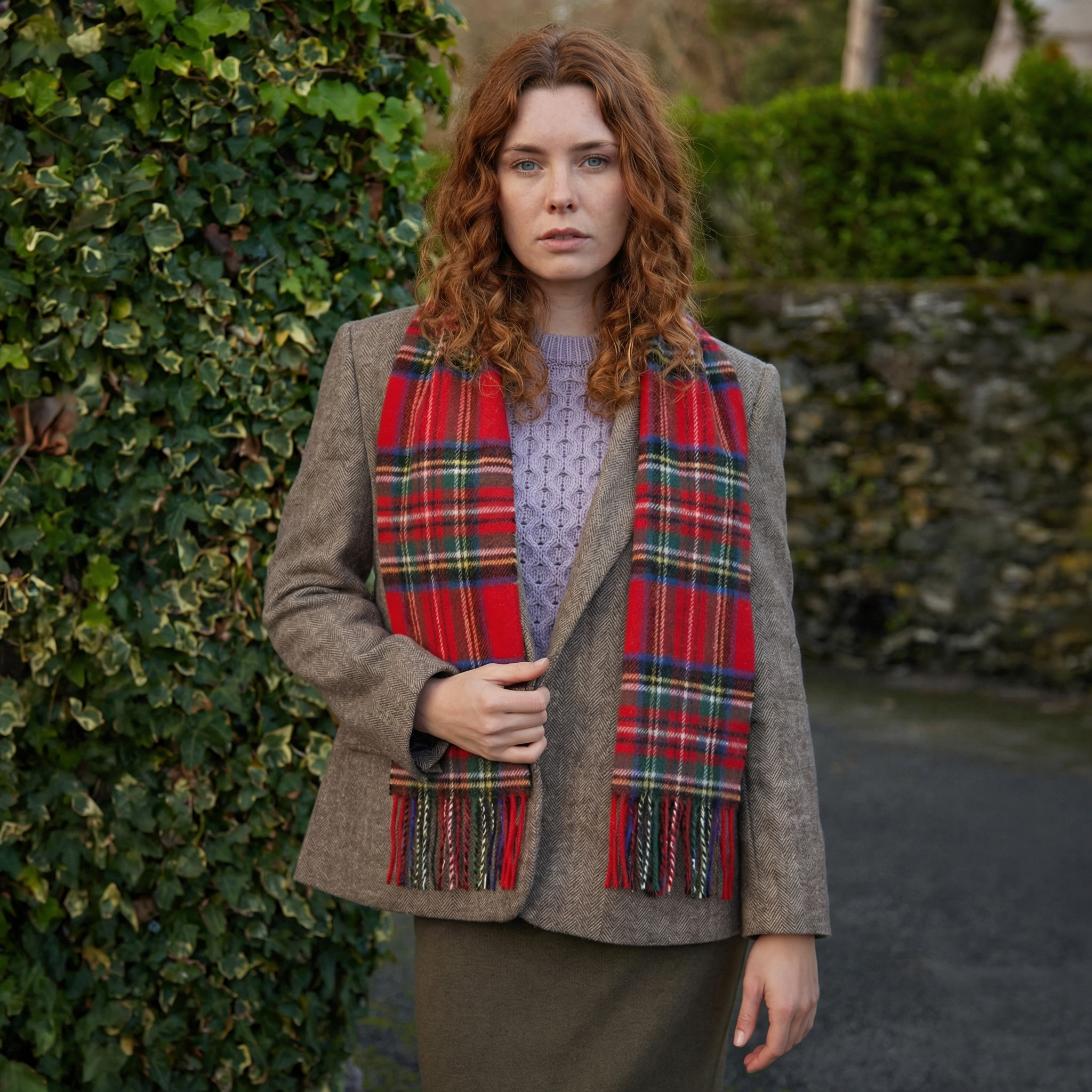 100% Irish Wool Scarf - Red Royal Stewart Tartan Plaid, 12" x 60", Made in Ireland