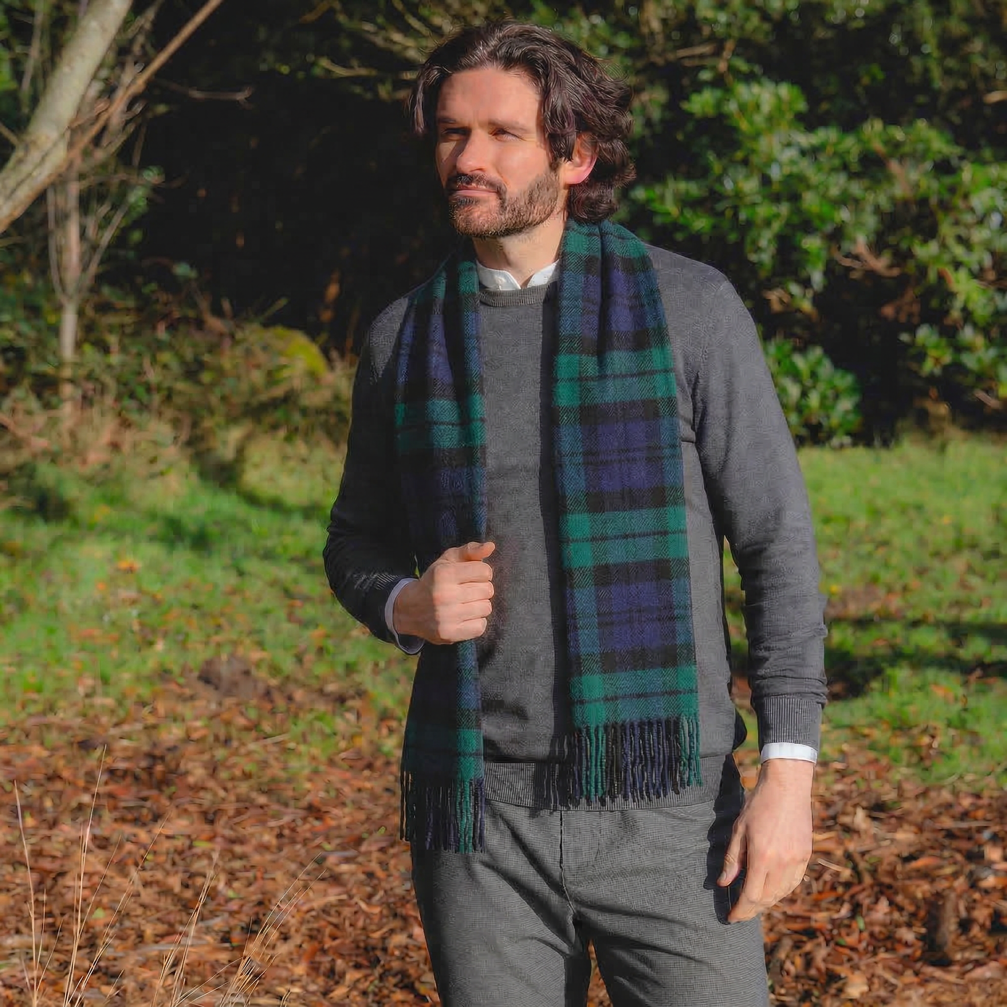 100% Irish Wool Scarf - Blackwatch Tartan Plaid, 12" x 60", Made in Ireland