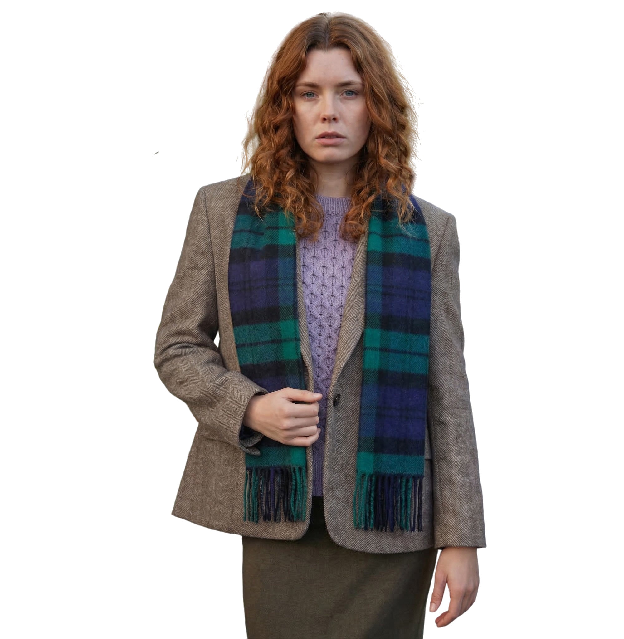 100% Irish Wool Scarf - Blackwatch Tartan Plaid, 12" x 60", Made in Ireland