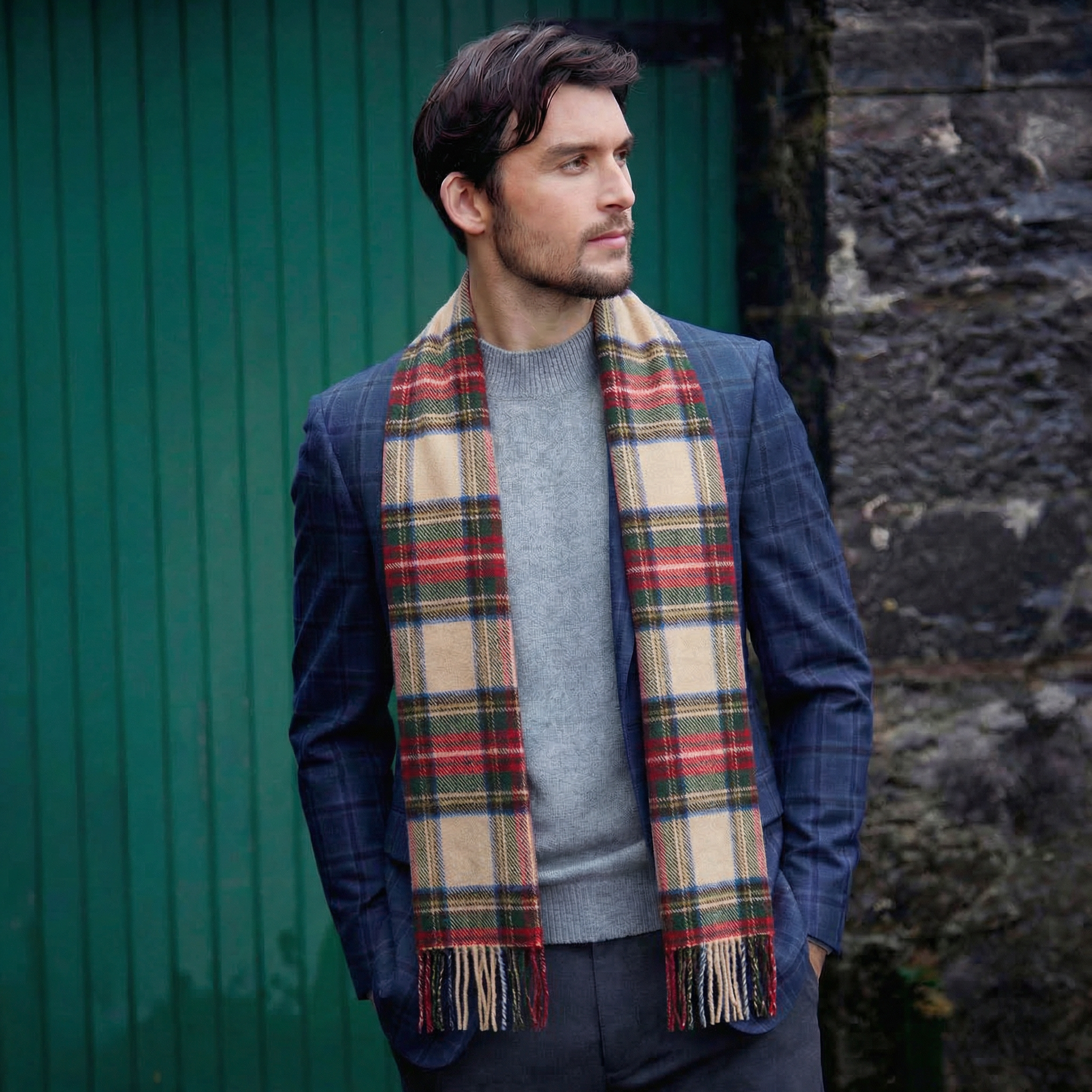 100% Irish Wool Scarf -  Dress Stewart Tartan Plaid, 12" x 71", Made in Ireland