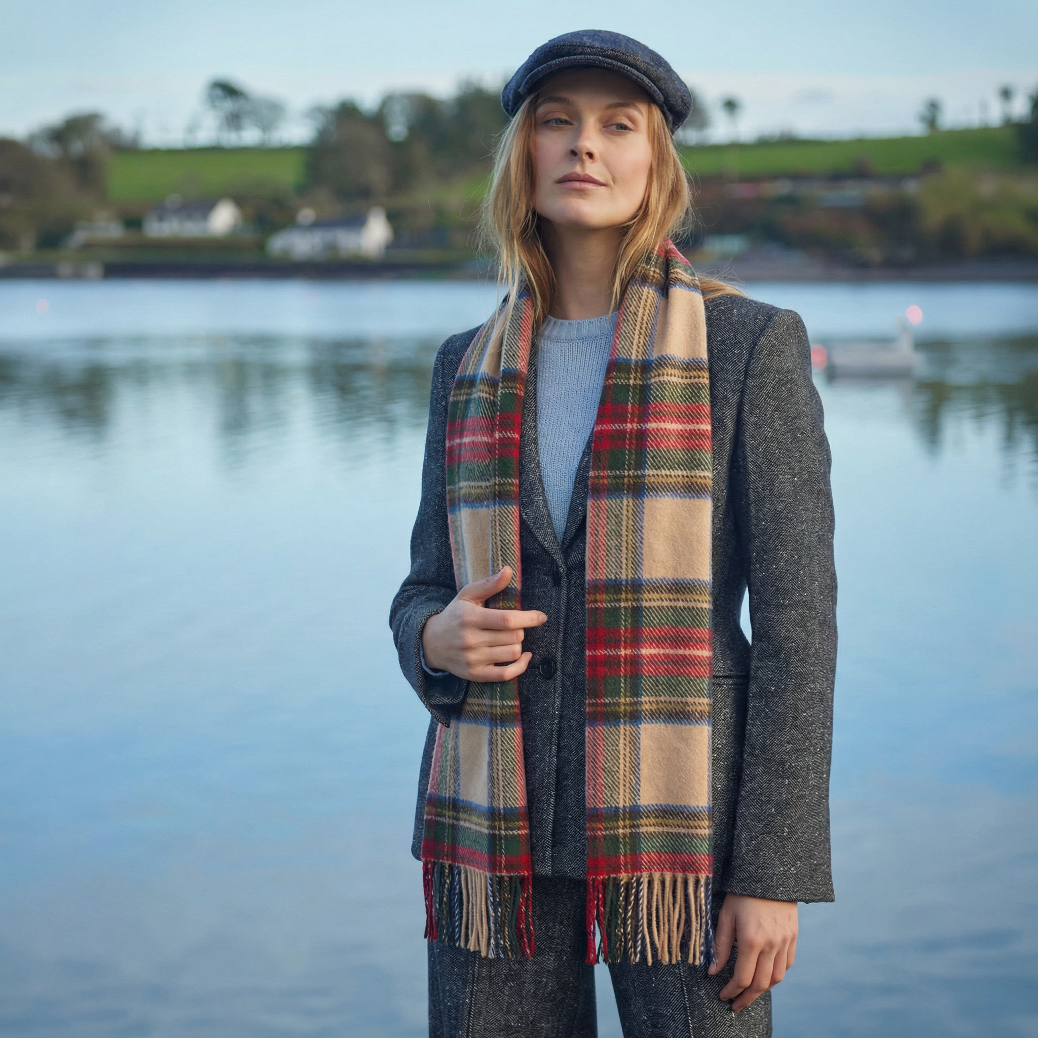 100% Irish Wool Scarf -  Dress Stewart Tartan Plaid, 12" x 71", Made in Ireland