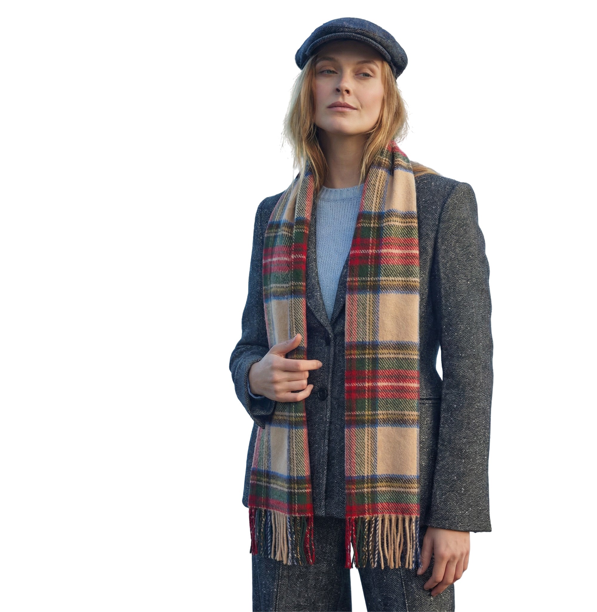 100% Irish Wool Scarf -  Dress Stewart Tartan Plaid, 12" x 71", Made in Ireland