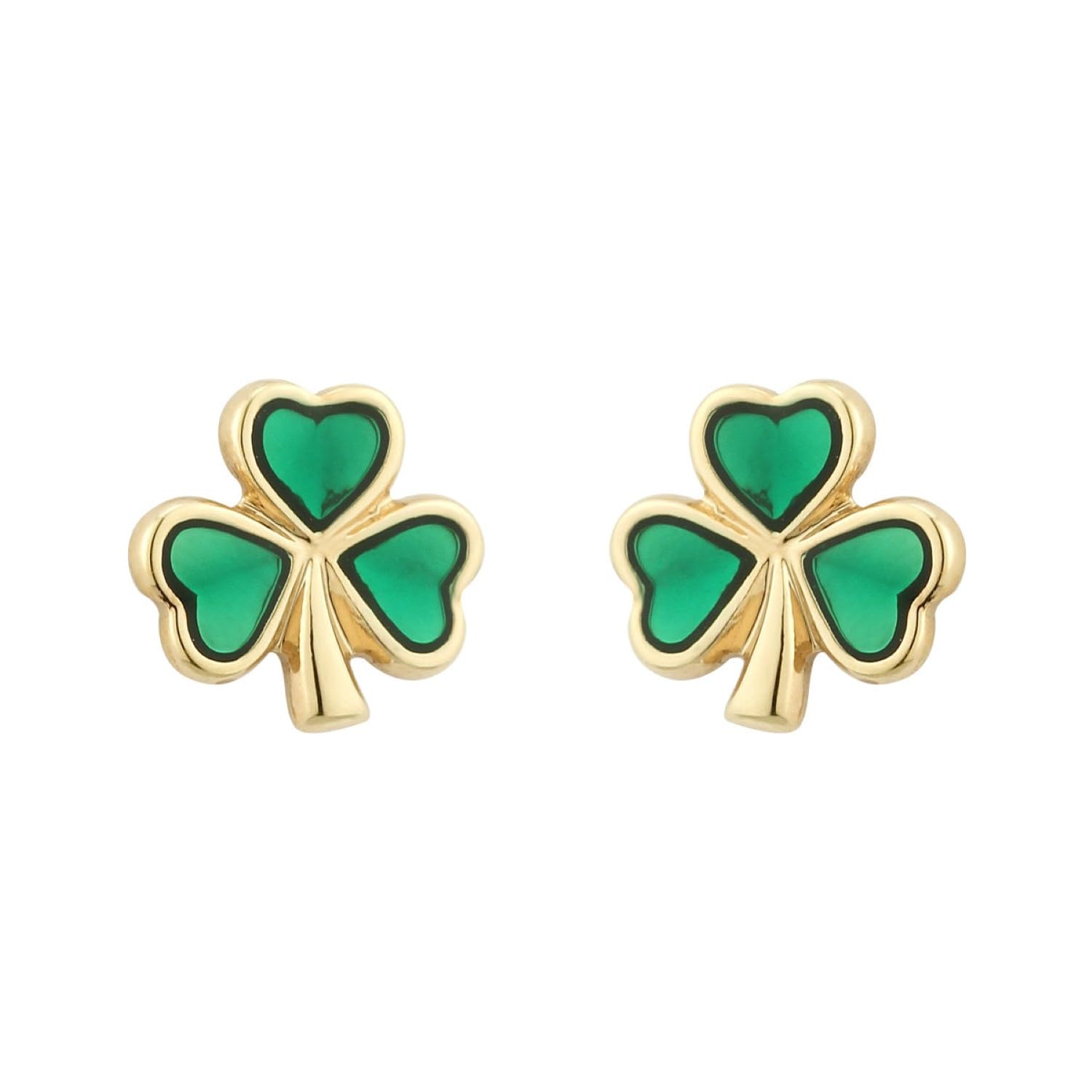 Irish Gold-Plated Green Enamel Shamrock Stud Earrings