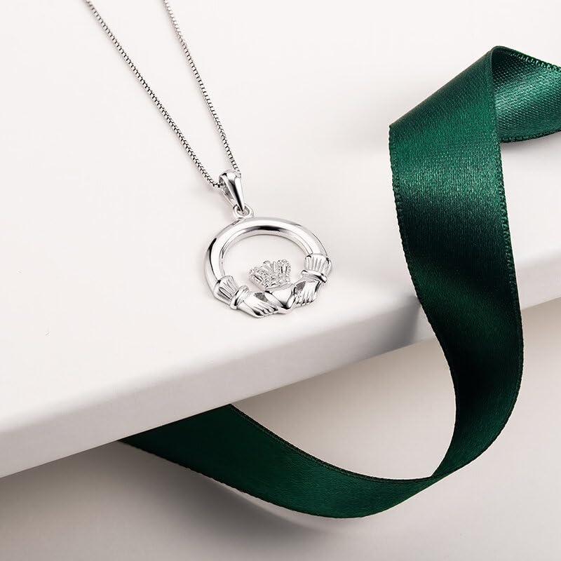 Irish Sterling Silver Claddagh Necklace for Women