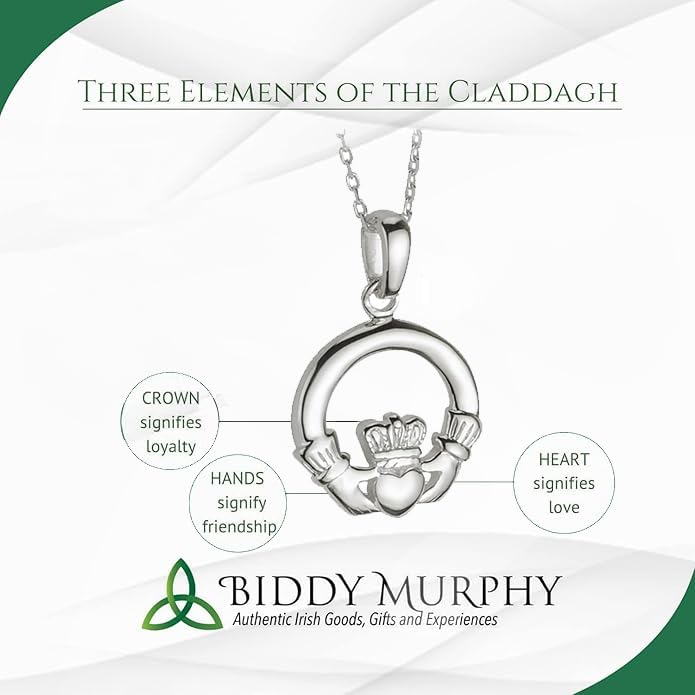 Irish Sterling Silver Claddagh Necklace for Women
