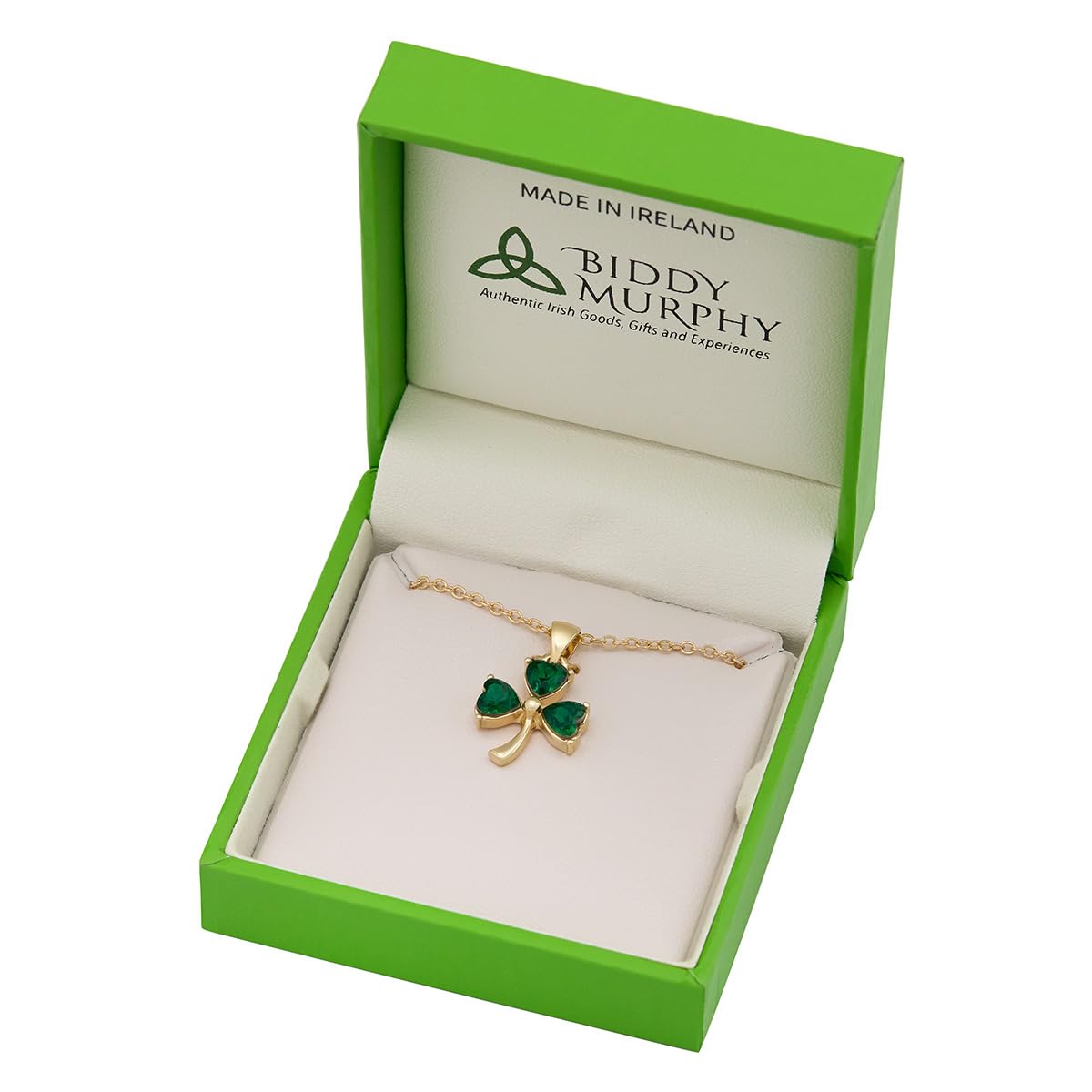 Irish Gold-Plated Shamrock Charm Necklace with Emerald Stone