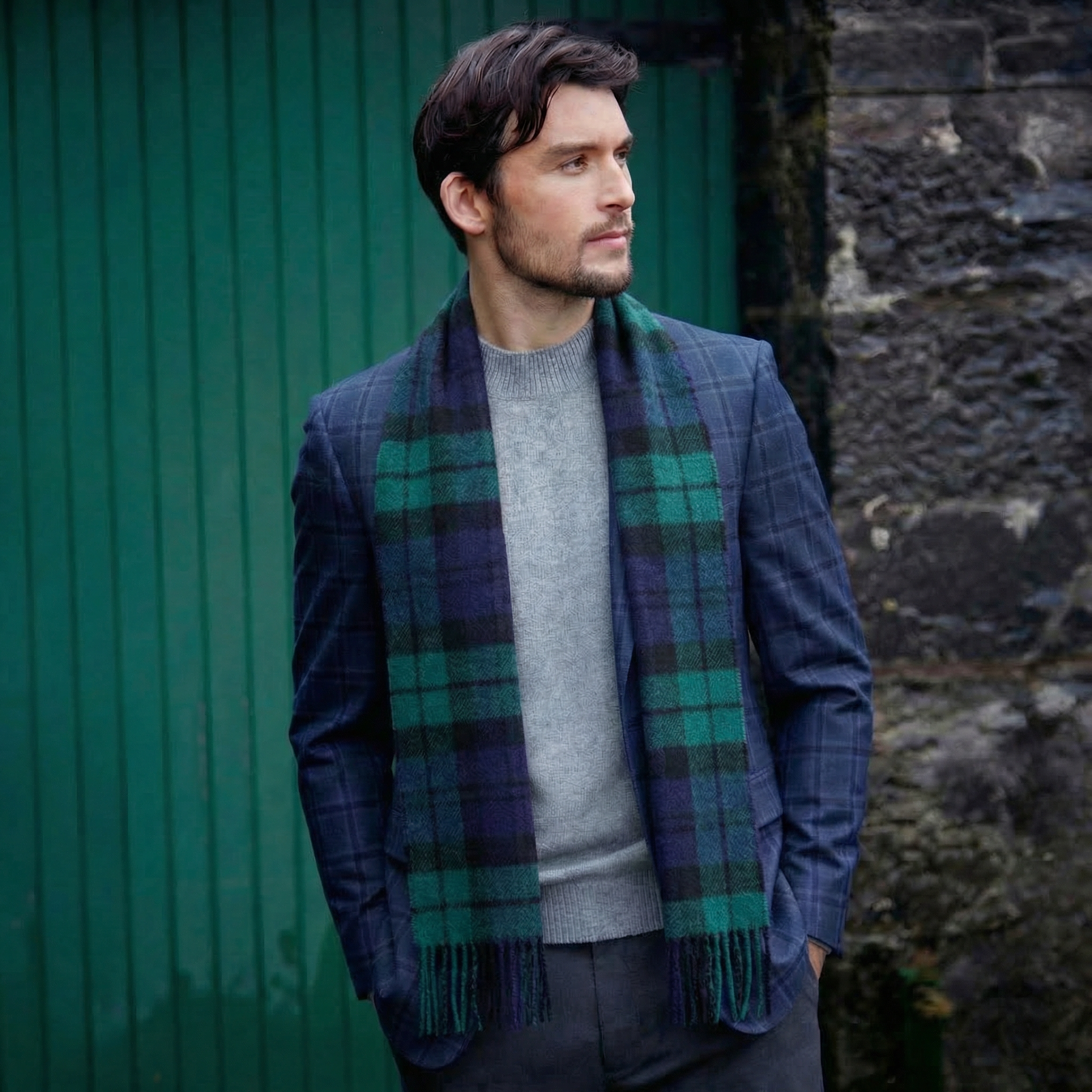 100% Irish Wool Scarf - Blackwatch Tartan Plaid, 12" x 71", Made in Ireland