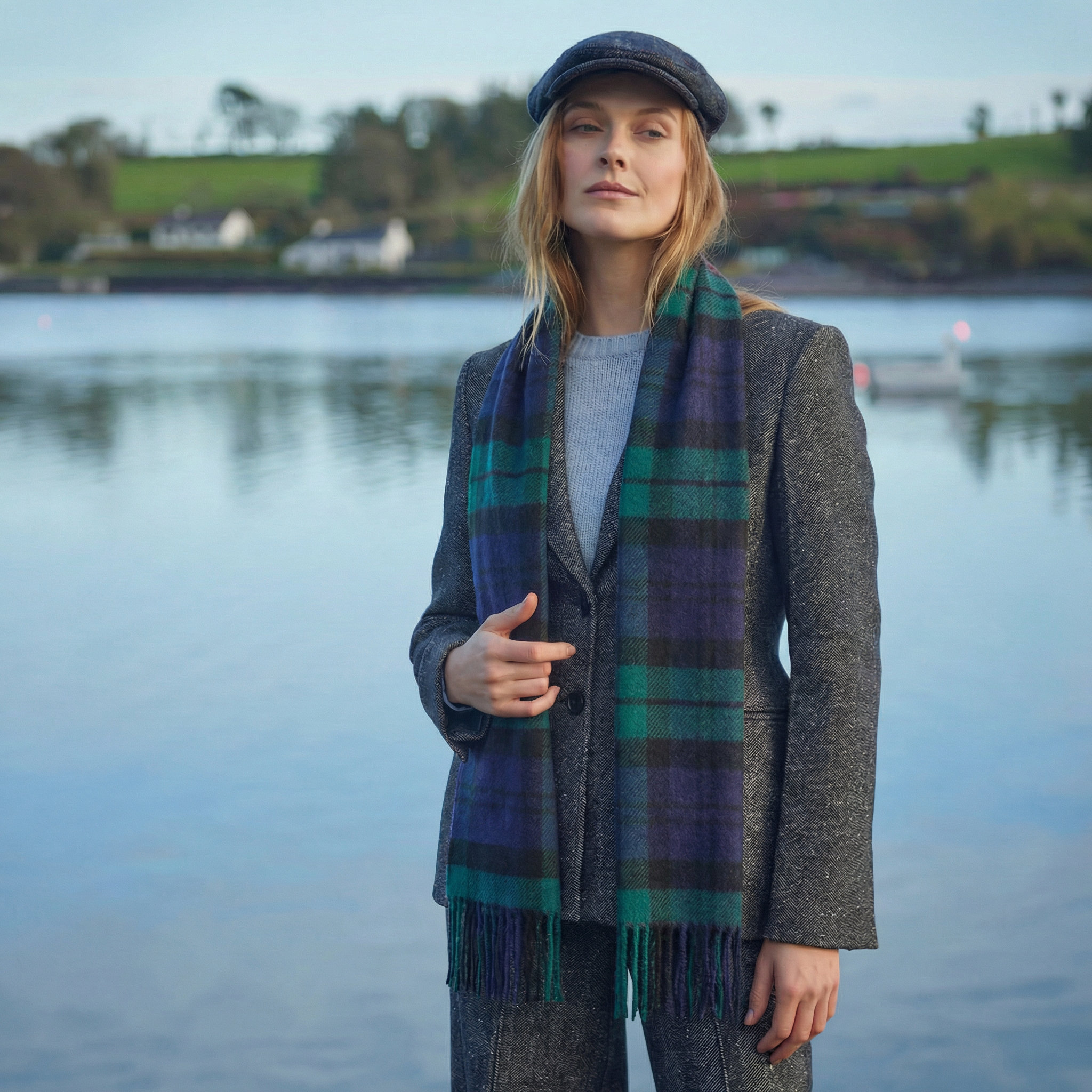 100% Irish Wool Scarf - Blackwatch Tartan Plaid, 12" x 71", Made in Ireland