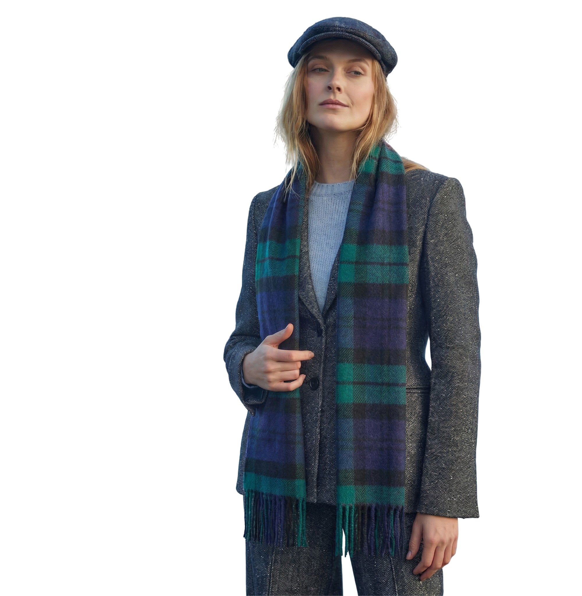 100% Irish Wool Scarf - Blackwatch Tartan Plaid, 12" x 71", Made in Ireland