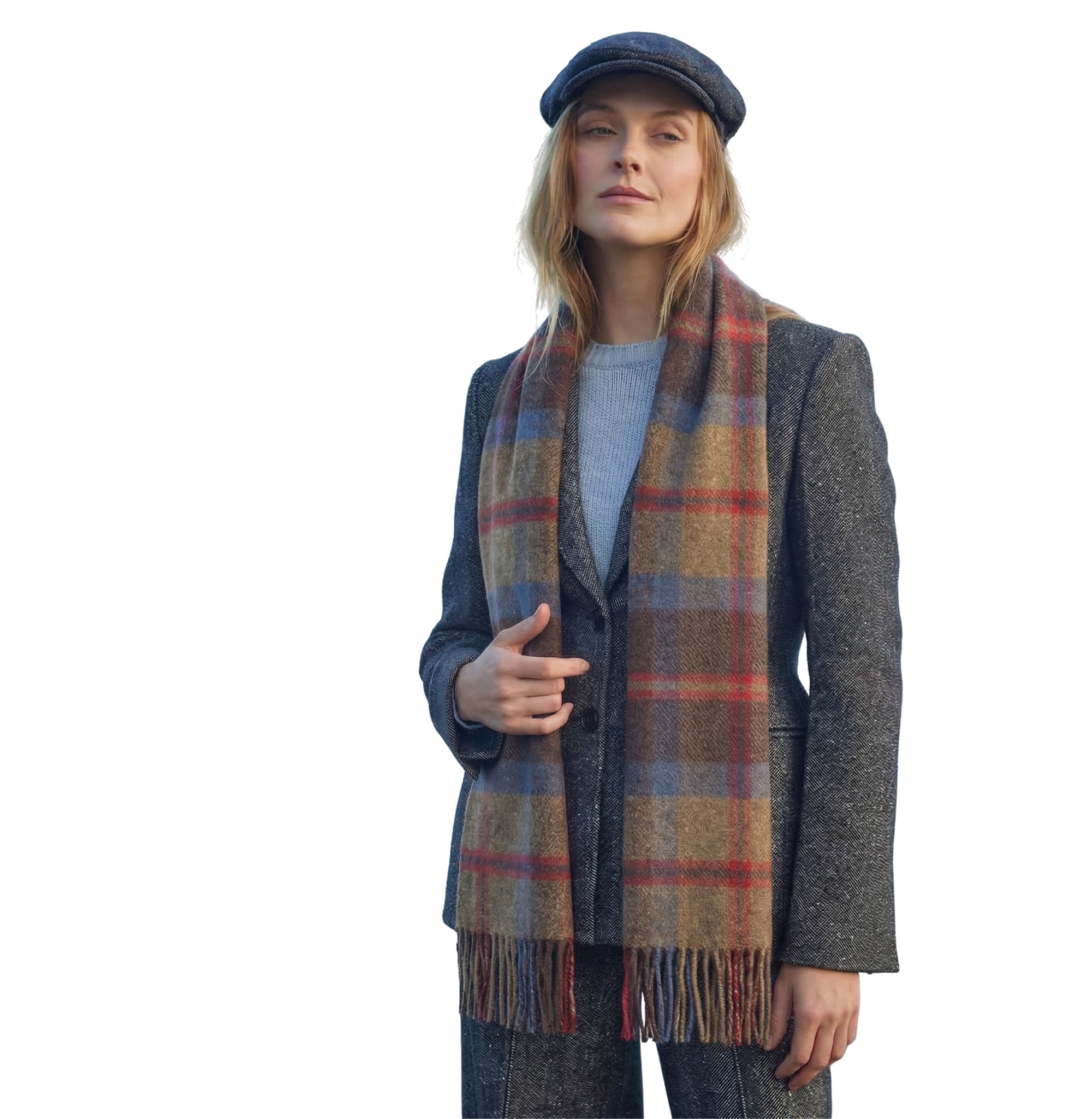 100% Irish Wool Scarf -  Rust Brown Red Tartan Plaid, 12" x 71", Made in Ireland