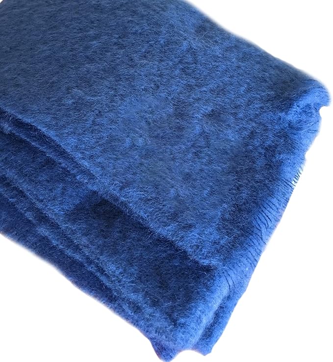 Irish Mohair Throw Blanket - Solid Blue, 70% Mohair Wool Blend (54" x 72")