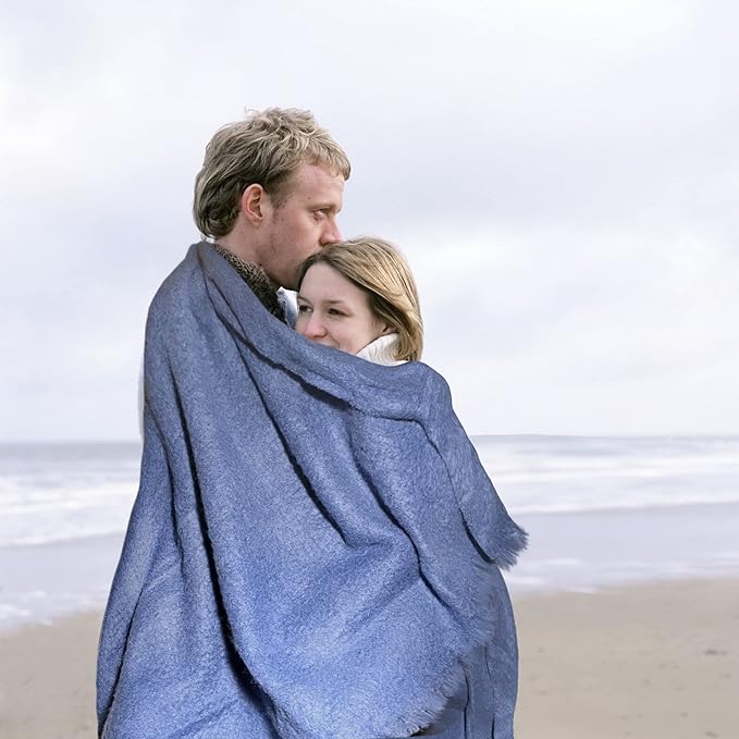 Irish Mohair Throw Blanket - Solid Blue, 70% Mohair Wool Blend (54" x 72")