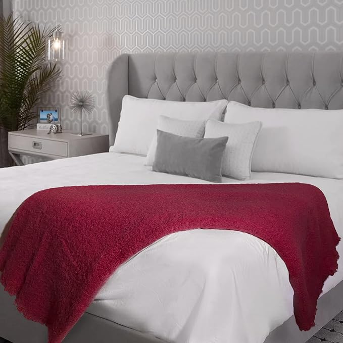 Irish Mohair Throw Blanket - Solid Red, 70% Mohair Wool Blend (54" x 72")