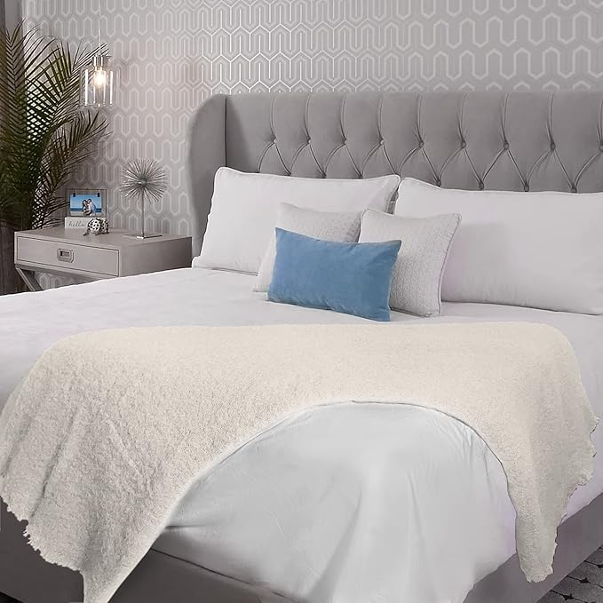 Irish Mohair Throw Blanket - Solid White, 70% Mohair Wool Blend (54" x 72")