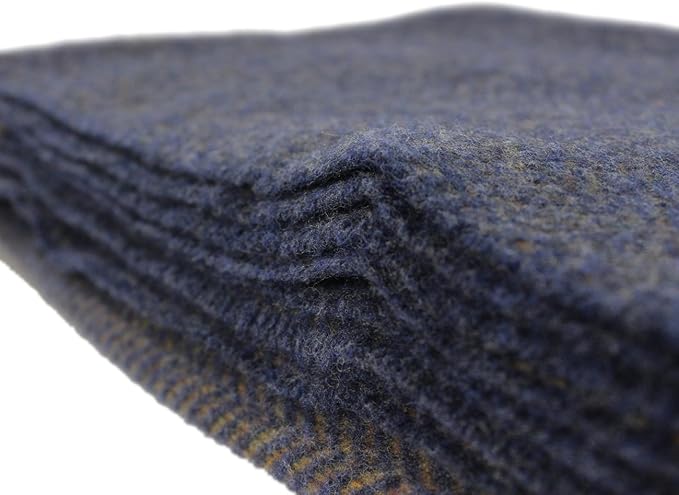 54" x 71" Merino Cashmere Wool Blend Throw Blanket (Blue & Gold) 95% | 5% Ultra Soft Herringbone Pattern (Copy)