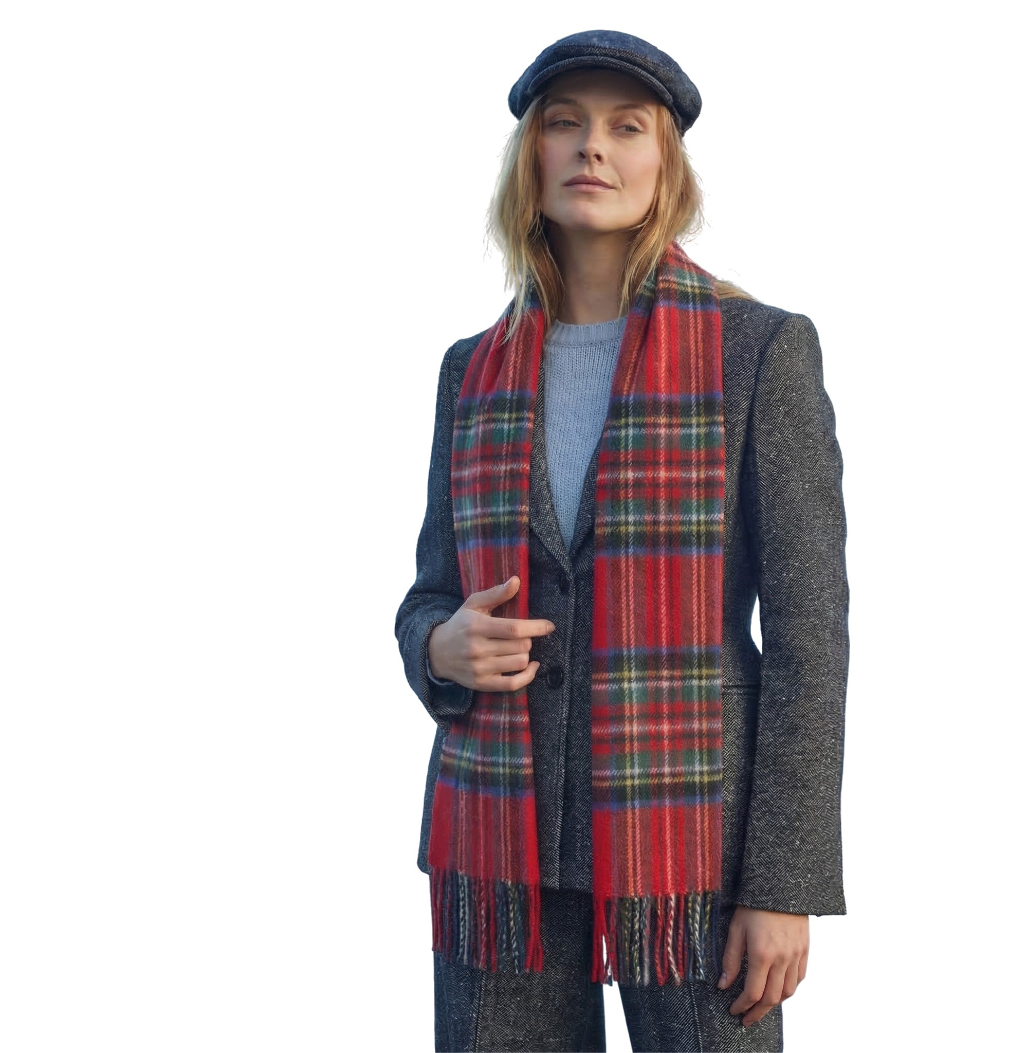 100% Irish Wool Scarf -  Red Royal Stewart Tartan Plaid, 12" x 71", Made in Ireland
