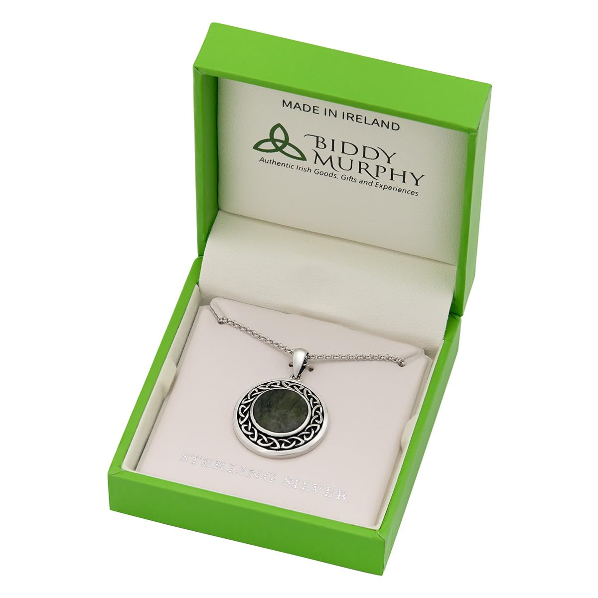 Irish Sterling Silver Connemara Marble Round Celtic Necklace for Women