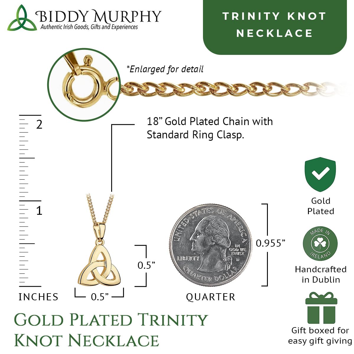 Irish Gold-Plated Trinity Knot Necklace for Women
