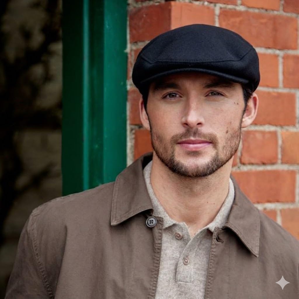 Irish Tweed Flat Cap - Solid Black 100% Wool Vintage Hat