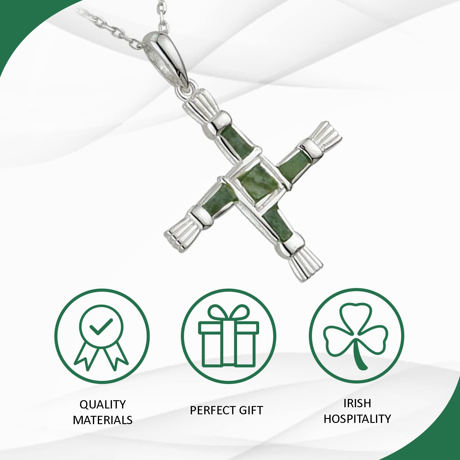 Irish Sterling Silver Connemara Marble St. Brigid Cross Necklace
