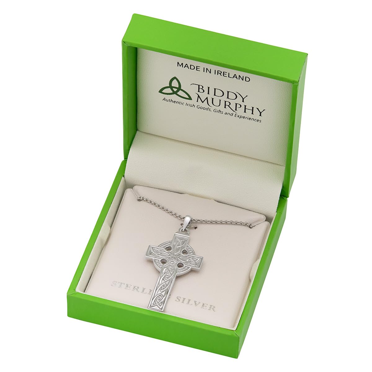 Irish Sterling Silver Celtic Cross Necklace with Trinity Knot Detailing for Men