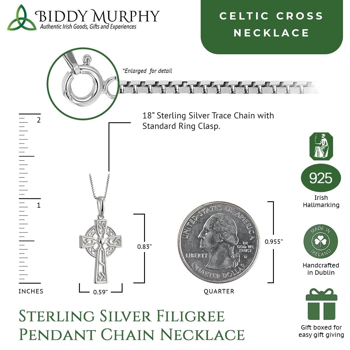 Irish Sterling Silver Small Celtic Cross Necklace for Women