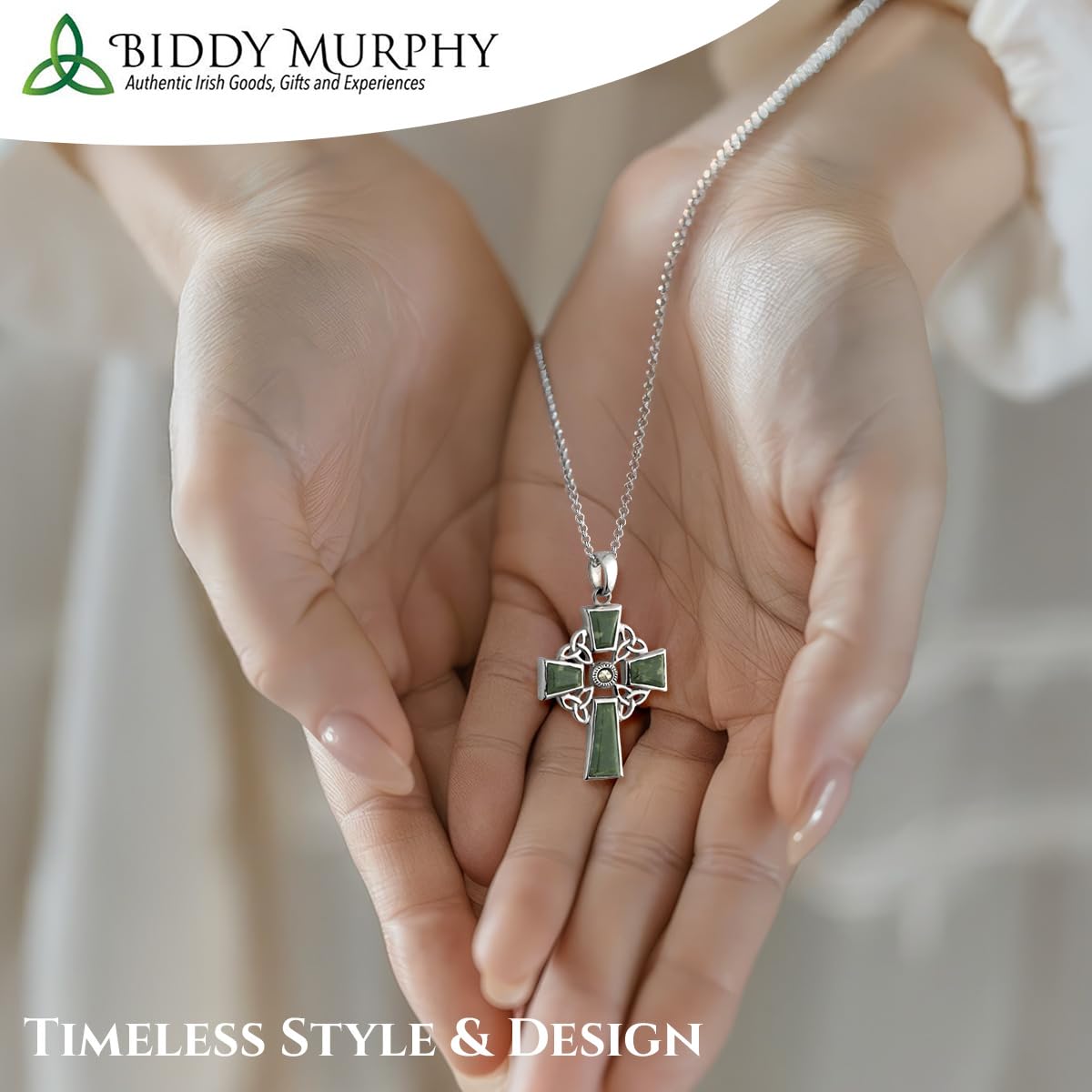Irish Sterling Silver Connemara Marble Celtic Cross Necklace