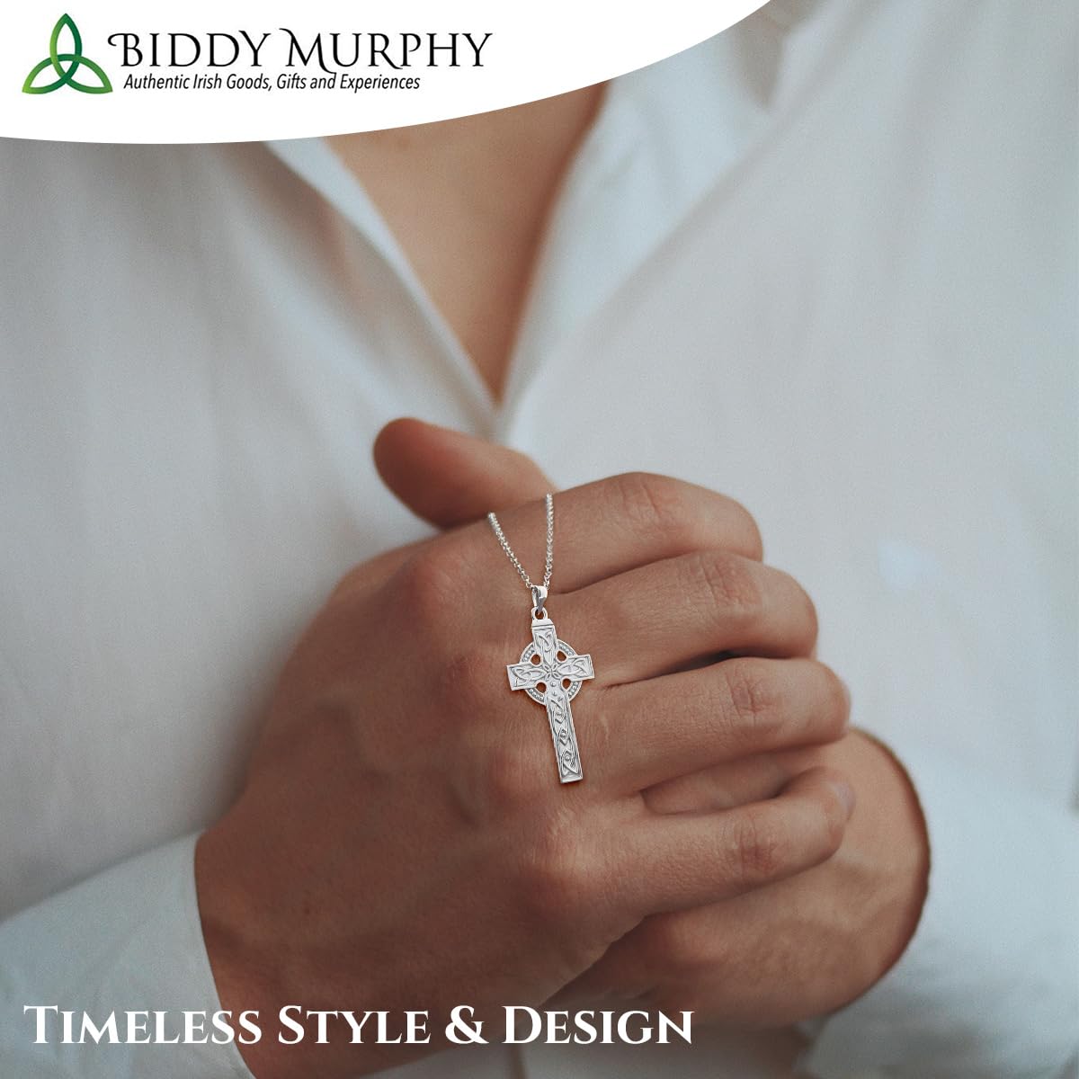 Irish Sterling Silver Celtic Cross Necklace with Trinity Knot Detailing for Men