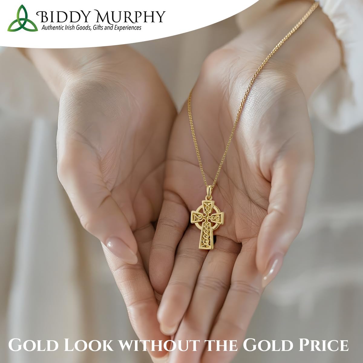 Irish Gold-Plated Engraved Celtic Cross Necklace