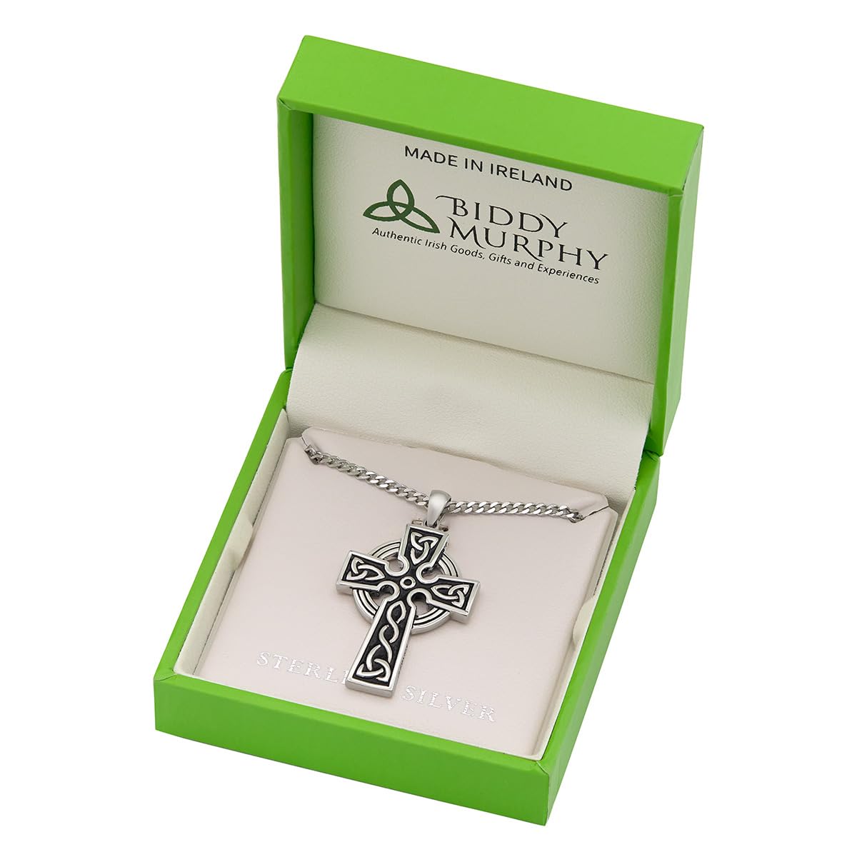 Irish Sterling Silver 2-Sided Oxidized Celtic Cross Necklace for Men