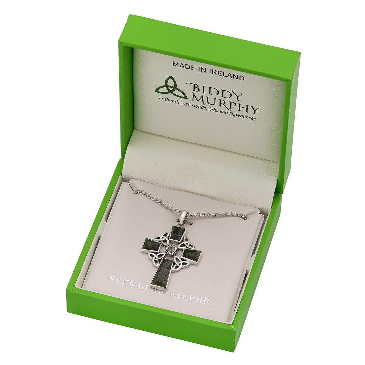 Irish Sterling Silver Connemara Marble Celtic Cross Necklace