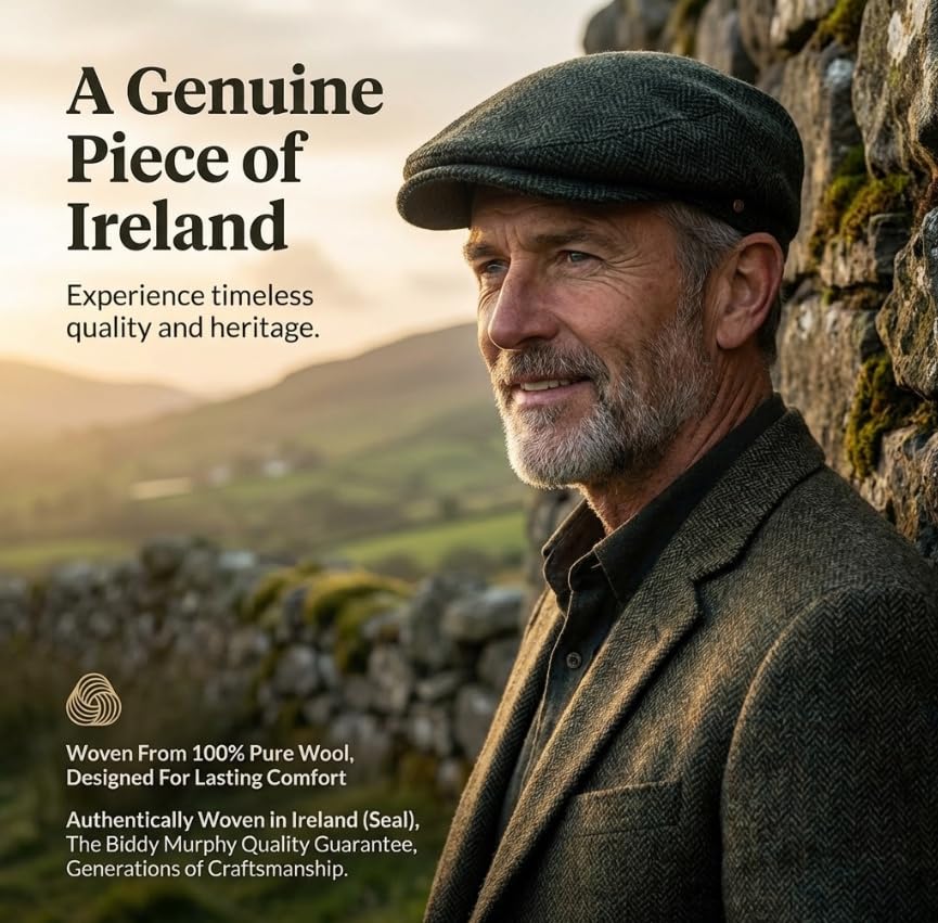 Self-Adjusting Irish Wool Driving Cap – Forest Green Comfort Fit Flat Hat