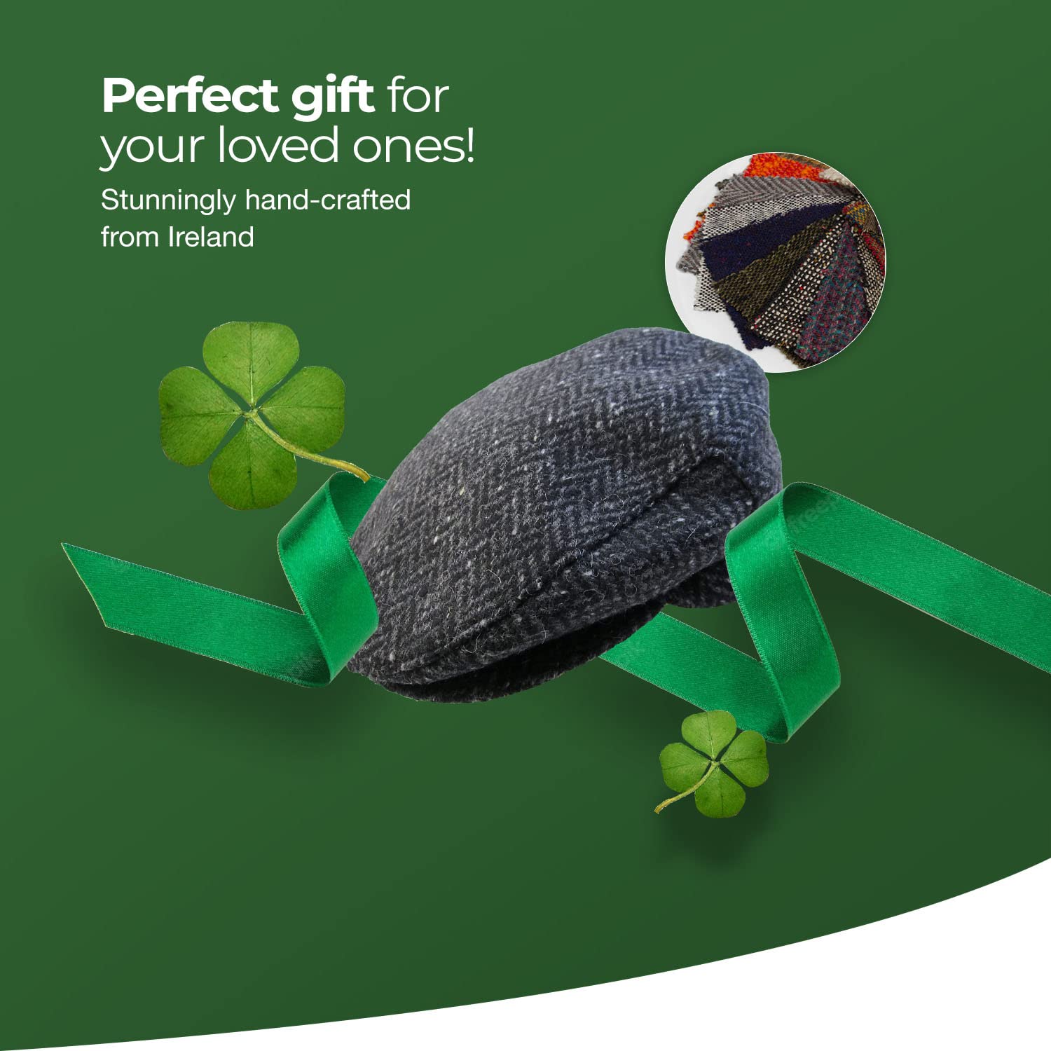 Irish Tweed Flat Cap - Green Brown Donegal Fleck 100% Wool Vintage Hat