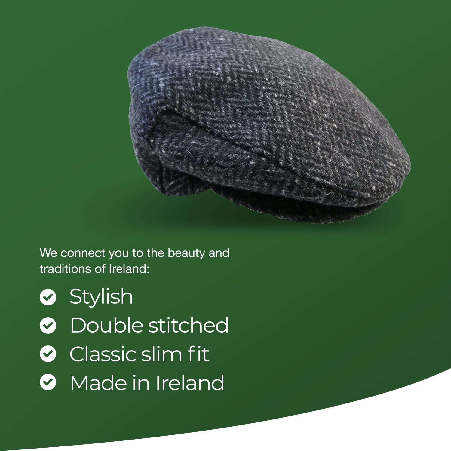 Irish Tweed Flat Cap - Green Brown Donegal Fleck 100% Wool Vintage Hat