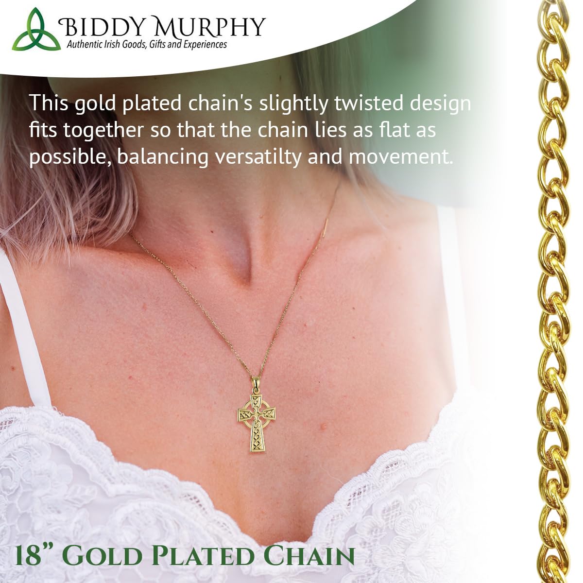 Irish Gold-Plated Engraved Celtic Cross Necklace