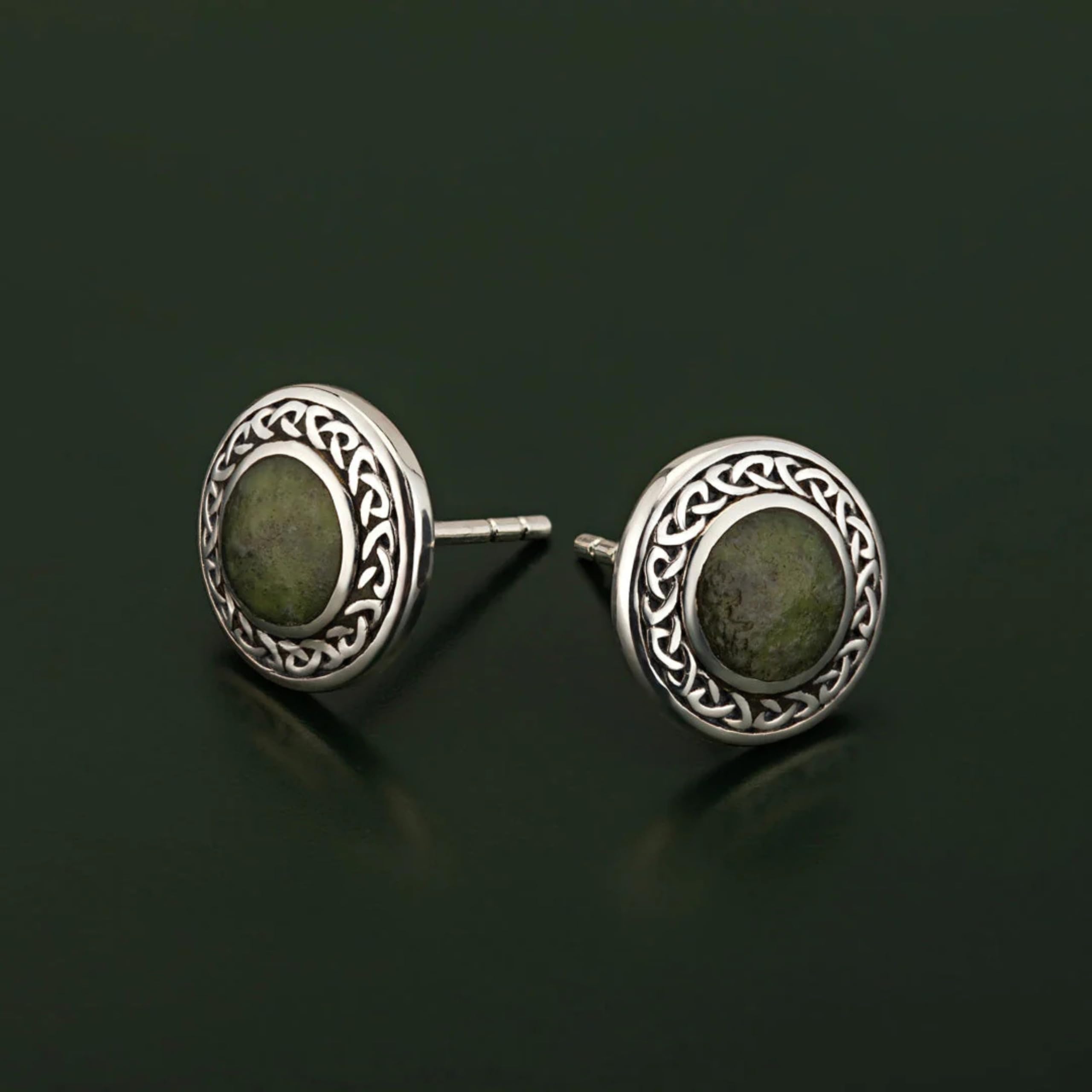 Irish Sterling Silver Connemara Marble Round Stud Earrings