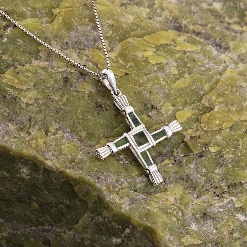 Irish Sterling Silver Connemara Marble St. Brigid Cross Necklace