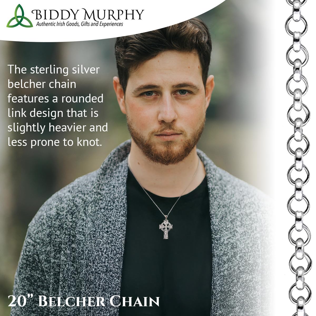 Irish Sterling Silver 2-Sided Celtic Cross Necklace for Men