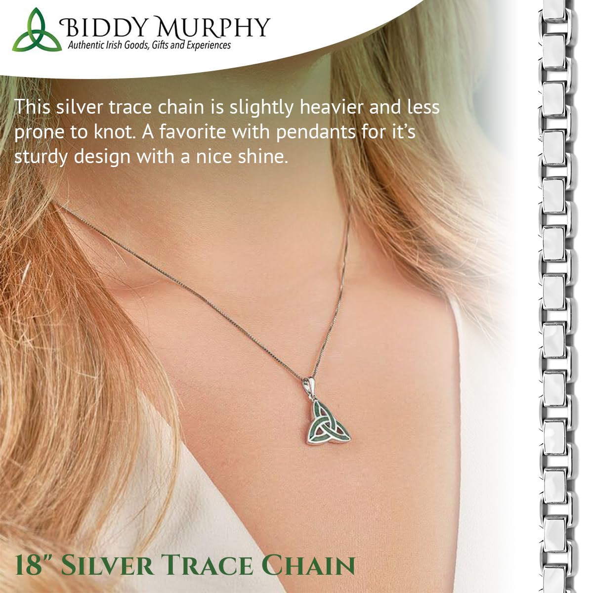 Irish Sterling Silver Connemara Marble Trinity Knot Necklace