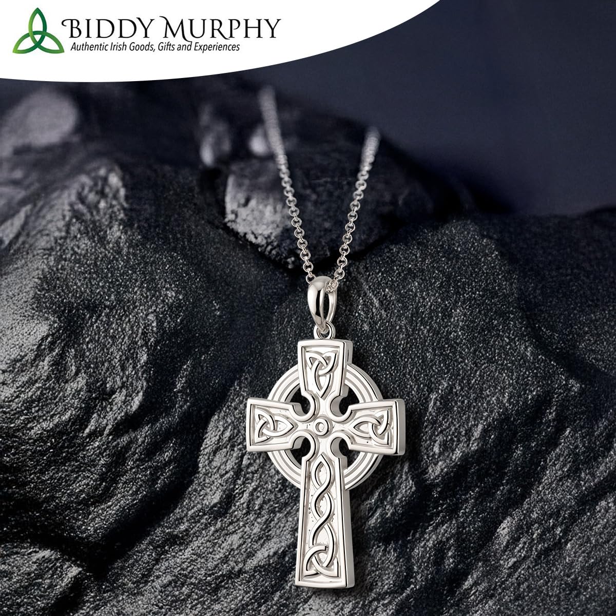 Irish Sterling Silver 2-Sided Celtic Cross Necklace for Men