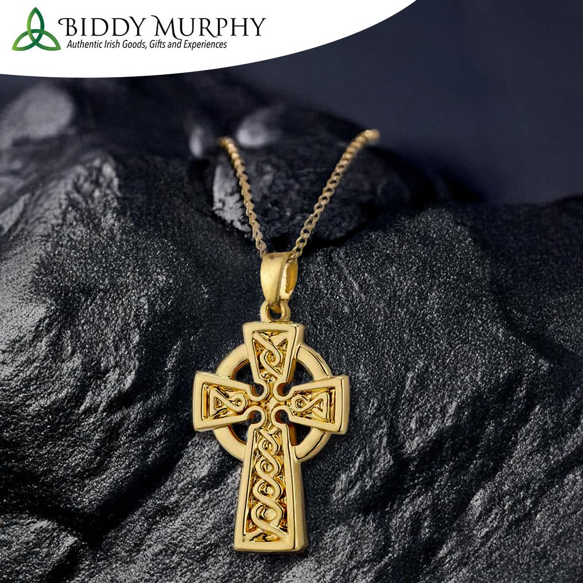 Irish Gold-Plated Engraved Celtic Cross Necklace