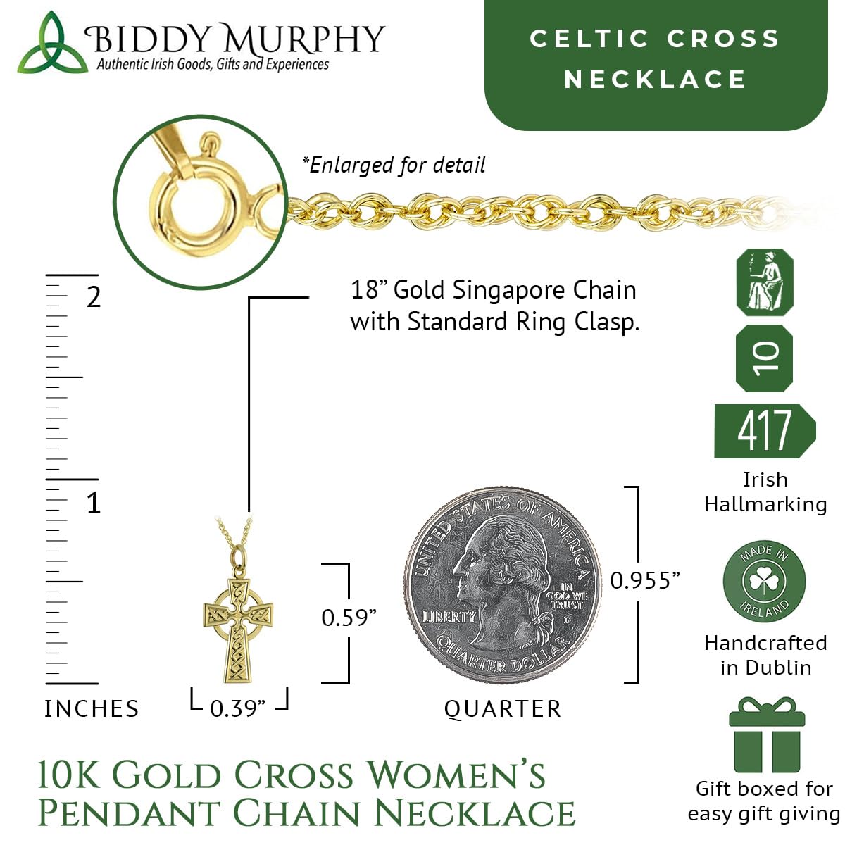 Irish 10K Gold Small Celtic Cross Necklace